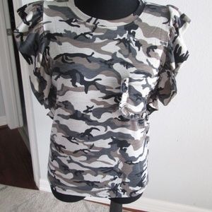 Camo Flutter Sleeve Top - Size Medium